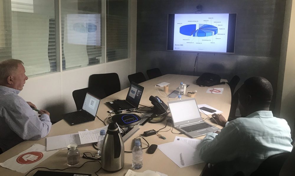 Experts conducting MEDISAFE webinard at Expertise France HQ